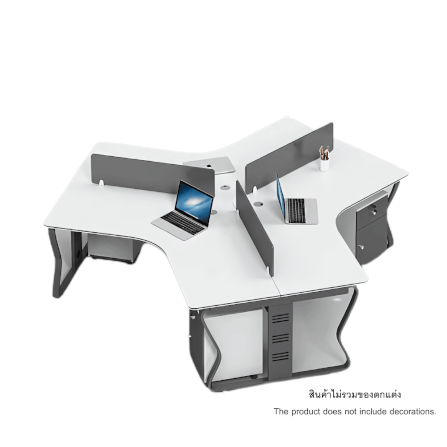 [Pre-order] โต๊ะทำงาน Proma-POD-05 สีขาว/ดำ แบบ 3 ที่นั่ง (มีตู้เอกสาร)_0